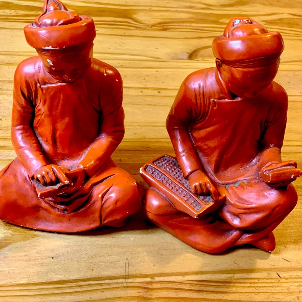 Vintage Mid Century 1960’s Esco Chalkware Asian Scribe Mathematician Bookends